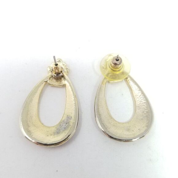 Vintage Red Enamel Door Knocker Style Stud Earrings, Gold Tone Setting, Retro - Picture 3 of 6